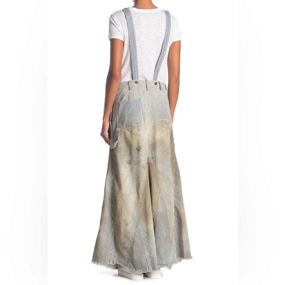 Free People Heritage Skirtall Blue Distressed Stripe Maxi Denim Dress - Picture 5 of 6